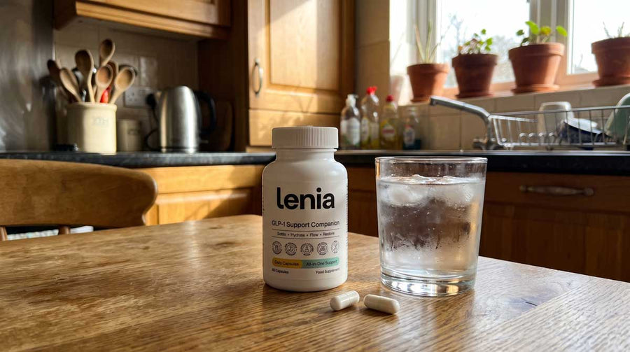 Lenia tub with a scoop and a glass of cloudy lemonade