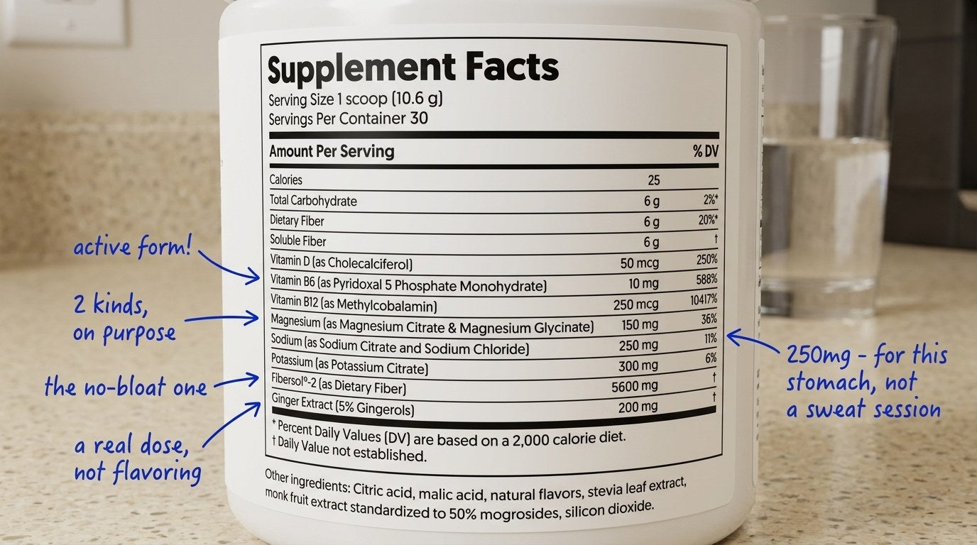 Close-up of the Lenia supplement facts panel with handwritten notes in the margin